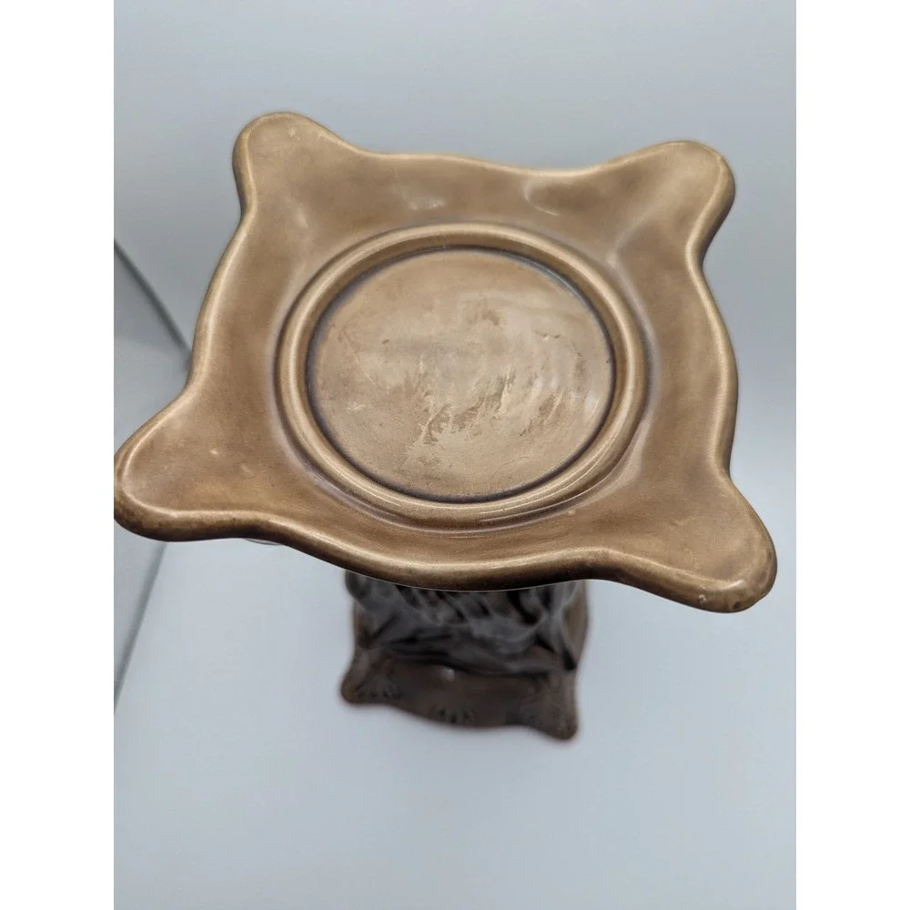 Vintage 1974 Praying Hands Ky Mold Kentucky Pedestal Candle Holder Brown Ceramic